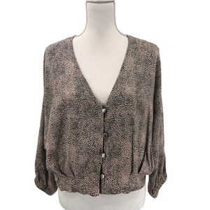 Zara Silky Animal Print Cropped Button up Blouse Sz M